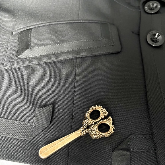 Vintage MOSCHINO Jeans Black Scissors & Ribbon Blazer ~ US 12 - Picture 7 of 7